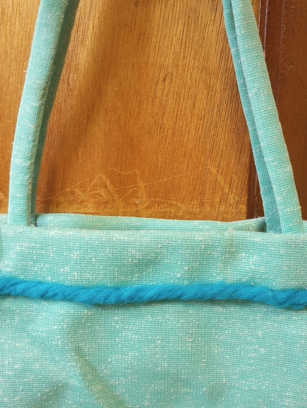 Vintage Retro Green Fabric Tote Purse w/ Aqua Trim & Red Interior